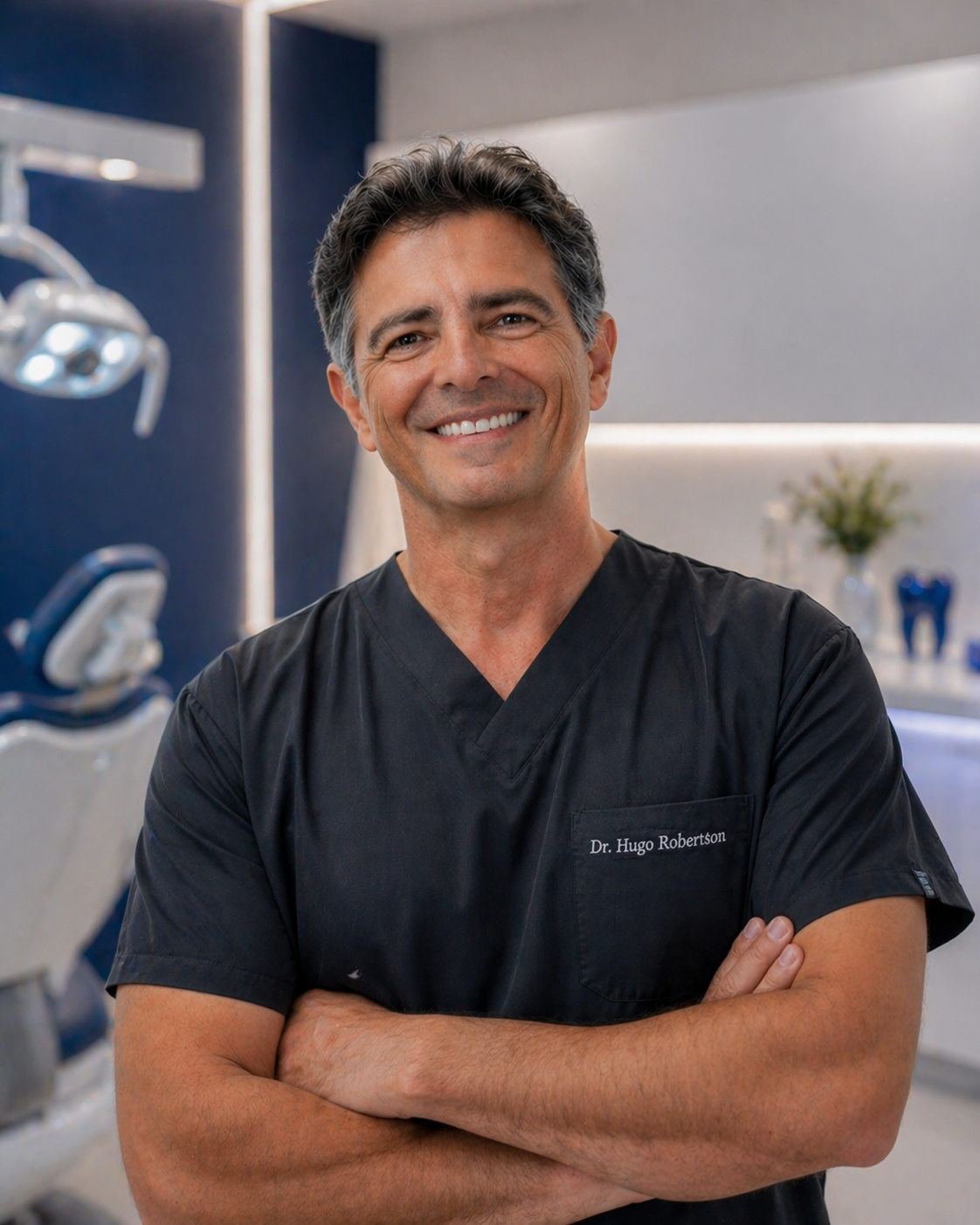 Dr. Hugo Robertson em seu consultório